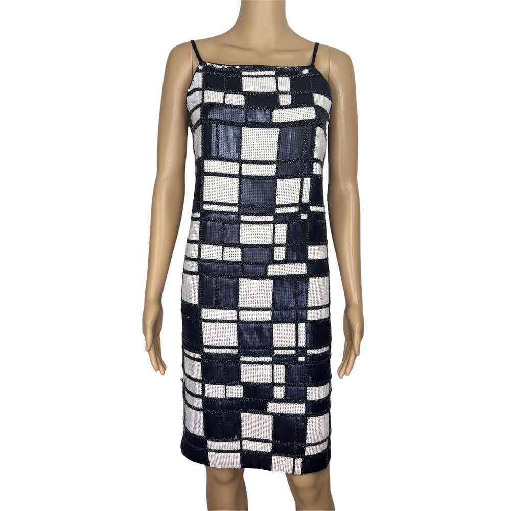 W by Worth NWT Navy and White Sequin Checkered Cocktail Dress